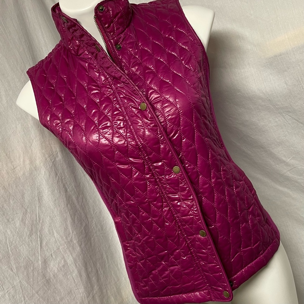 Talbots Women's Diamond Quilted Winter Puffer Jacket Vest Mulberry Magenta XS